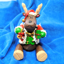 Vintage Articulated Ceramic Sitting Moose - Reindeer 5&quot; Christmas Holiday Decor - £9.83 GBP