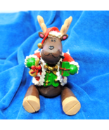 Vintage Articulated Ceramic Sitting Moose - Reindeer 5&quot; Christmas Holida... - £9.90 GBP