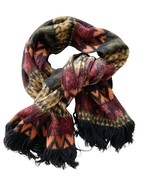 Aztec Print Wool Blend Eyelash Fringe Large Scarf - $35.53