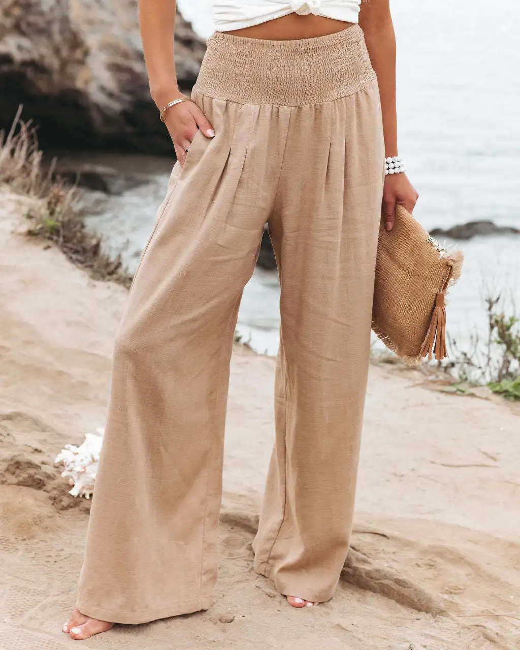 Sporting Summer 2022 Cotton Linen Style Women Loose Long Trousers Leisure Solid  - £41.56 GBP