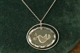 Vintage Costume Jewelry HALLMARK Crystal Peace Dove Bird Pendant Necklace 22&quot; - £13.89 GBP