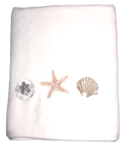 Starfish Sand Dollar Shell White Bath Towel Embroidered Beach Summer Cot... - $36.14