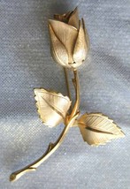 Giovanni Classic Gold-tone Long Stem Rose Brooch 1960s vintage 2 5/8&quot; - £9.67 GBP