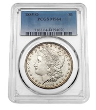 1885-O Plateado Morgan Dólar Graduado Por Calidad Como MS-64 - $2,954.55 MXN