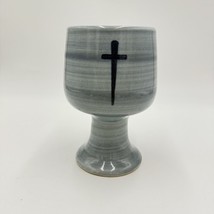 Louisville Stoneware Studio Pottery Chalice Blue Cross Blessings Cup 6” ... - $40.50