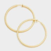 Simple Gold Hoop Clip On Earrings Casual Design Fashion Jewelry Womens 3.25 Inch - £18.25 GBP