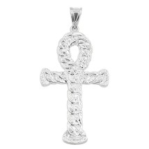 3.5&quot; Huge Ankh Cross Jesus Pendant Charm Diamond Cut Solid 925 Sterling Silver - £278.01 GBP