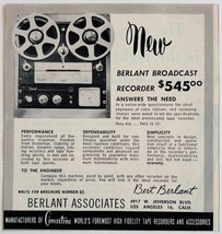 1954 Berlant Broadcast Recorder Advertisement Reel To Reel Tape Radio DWP9B - $19.99