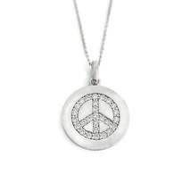 Diamond Peace Sign Round Disk Pendant Necklace 14K White Gold, .70 CTW - £1,431.54 GBP