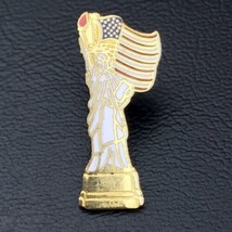 Statue Of Liberty Vintage Pin Good Tone Enamel With Flag - $12.99