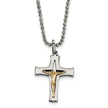 Stainless Steel with 14K Gold Accent Crucifix Necklace - £135.85 GBP