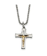 Stainless Steel with 14K Gold Accent Crucifix Necklace - £132.97 GBP