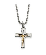Stainless Steel with 14K Gold Accent Crucifix Necklace - $245.10 CAD