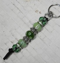 Murano Rhinestone Metal Beaded Handmade Split Ring Keychain Green White New - $19.79