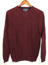 Men&#39;s Pima Cotton Crew Neck Sweater Ribbed Burgundy Raglan Pullover Medi... - $19.79