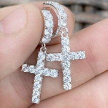 925 Silver Brilliant Cut Simulated Diamonds Unisex Dangle Cross Hoop Ear... - £68.35 GBP