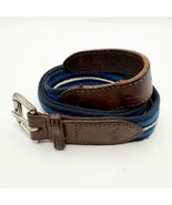 Polo Golf Ralph Lauren Navy Blue White Stripe Brown Leather Woven Fabric... - $34.99