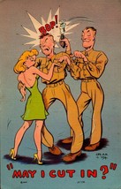 M.W.M. WWII COMIC POSTCARD-&quot;MAY I CUT IN?&quot; SOLDIERS AND DANCING GIRL BKC2 - £3.10 GBP
