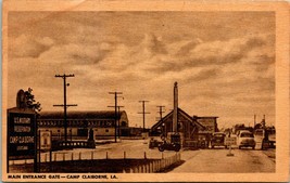 Vtg 1940s Postcard Camp Claiborne LA Main Entrance w Sign &amp; Cars S19 - £4.18 GBP