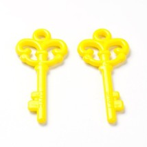 Heart Key Pendants Rainbow Skeleton Keys Yellow Acrylic Charms Love Jewelry 2pcs - £4.08 GBP