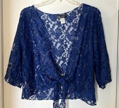 Star Vixen Woman's Plus Size 3/4 Sleeve Blue Lace Tiefront Shrug Sweater 3X - $13.30