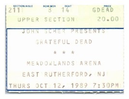 Grateful Dead Concert Ticket Stub October 12 1989 Meadowlands New Jersey - £27.29 GBP