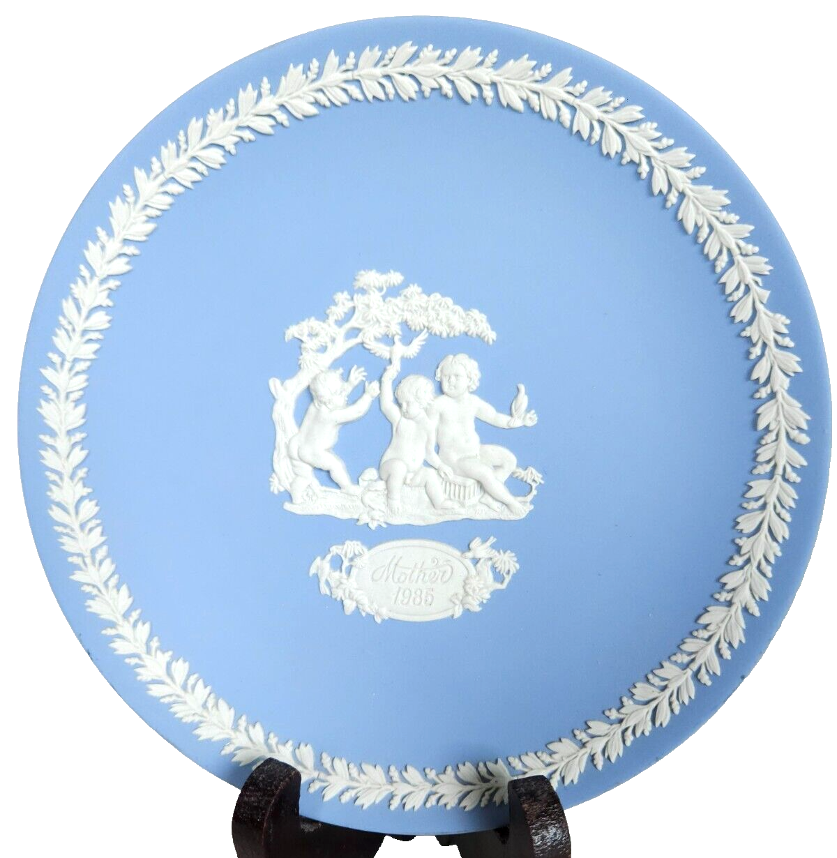 Primary image for Vintage Wedgwood English Blue Plate Triple Three 3 Cherbus 1985 Mother Dove J584