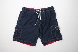 Vintage Speedo Mens Large Faded Spell Out Lined Cargo Shorts Swim Trunks Blue - £27.18 GBP