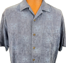 Vtg Tommy Bahama Hawaiian Aloha M Shirt Palm Tree Hibiscus Geometric Blue - £43.25 GBP