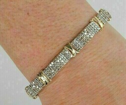 4.50Ct Redondo Imitación VVS1/D Diamante Brazalete En Sólido 14k Amarillo Oro - £290.82 GBP