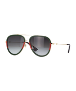 Gucci Aviator GG0062S 003 Sunglasses Green/Red Gold With Gray Lens - $179.00