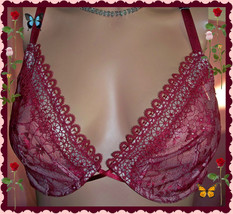 38D Wine ALL Lace Very S exy Back Victorias Secret Unlined Uplift Plunge UW Bra - £28.05 GBP
