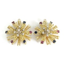 Vintage 1960&#39;s Ruby Sapphire Diamond Earring Jackets 14K Yellow Gold, 14... - £2,041.30 GBP