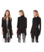 Helmut Lang Sonar Wool Leather Belted Cardigan Sweater Jacket Black P XS - $217.46 CAD