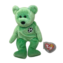 VTG Ty Beanie Baby Kicks the Soccer Bear Push Toy Green - $39.59