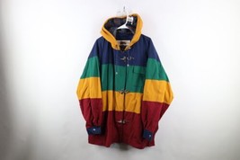 Vtg 90s Womens 22 / 24 Faded Rainbow Striped Fireman Toggle Clasp Hooded Jacket - £118.51 GBP