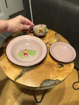 Vintage Hand-Painted Enamelware Dinnerware Set - Germany - $54.45