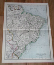 1908 Antique Map Of Eastern Brazil / Paraguay / South America - $24.98