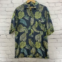 Caribbean Blues Hawaiian Shirt Mens Sz M Medium Blue Green Leaf Pattern - £12.66 GBP