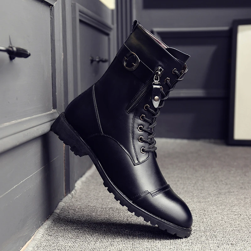 Winter Men  Leather   Boots  Fashion High-top  Shoes Ankle Boots Men Martin Boot - £109.14 GBP