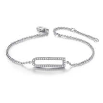 Cubic Zirconia &amp; Silver-Plated Open Oval Charm Bracelet - £11.18 GBP