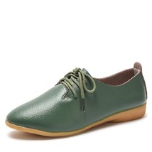 Leather Women&#39;s Shoe Lace-Up Female Flats Pointed Toe Woman Oxfords - £19.73 GBP