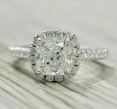 Halo Engagement Ring 2.45Ct Cushion Cut Diamond 14k White Gold Finish Size 8.5 - £88.50 GBP