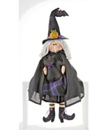 Witch Doll w Black Cat , Purple Plaid Delton Halloween 25&quot;  New - £27.56 GBP
