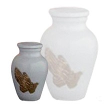 Small/Keepsake 4 Cubic Inch Classic White Praying Hands Funeral Cremation Urn - £47.95 GBP