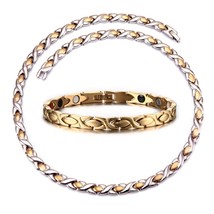 Cross Jewelry Set for Men Women Magnetic Long Necklace Bracelet Benefits Gold Ma - £40.60 GBP