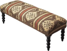 Bench Traditional Antique Round Legs Backless Taos Distressed Brown Solid - £558.74 GBP