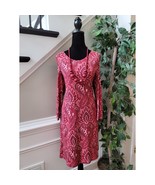 Michael Michael Kors Shirt Dress Women's Large Red Pink Polyester Long Sleeves - $29.70