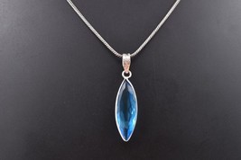 Rhodium Polished Handcrafted Blue Topaz Marquise Shape Female Pendant Necklace - £16.77 GBP+