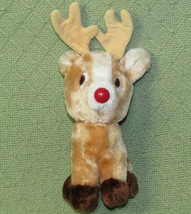 Vintage Russ Roscoe Reindeer 7&quot; Christmas Plush Red Nose Tan Stuffed Animal Toy - £10.78 GBP